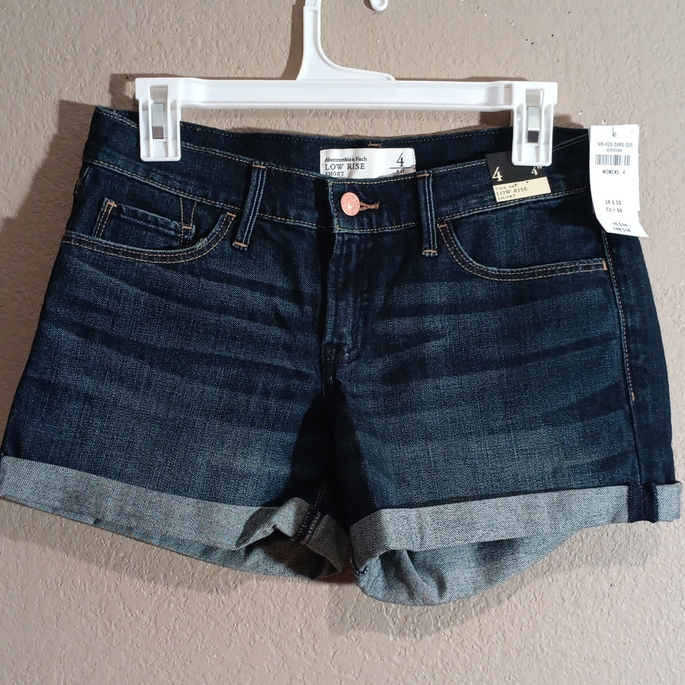 Abercrombie & Fitch Dark Blue Rolled Hem Denim Shorts